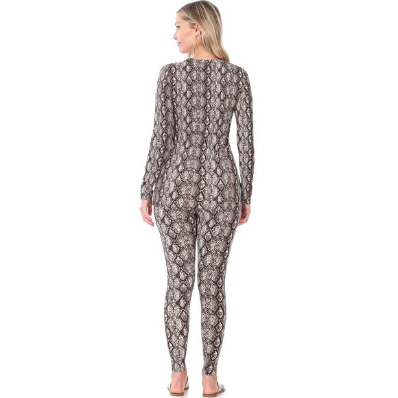 Snakeskin Print Brushed Microfiber Top & Leggings Set (Tan Brown)-Large - Picture 3 of 4